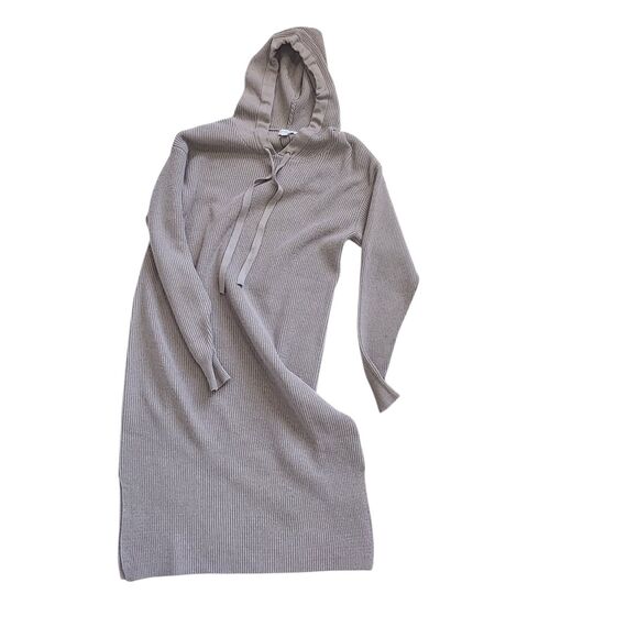 The Drop Rib Knit Midi Sweater Dress-Hooded-M-Taupe-Slit-Quiet Luxury-Scandi-NWT - Picture 4 of 13